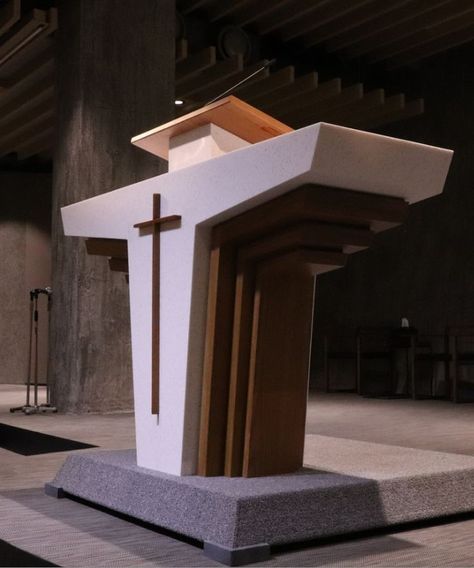 Church Pulpit Design Ideas, Minimalist Wood Furniture, Church Design Architecture, Church Pulpit, Podium Design, Church Building Design, Communion Table, Altar Design, Church Interior Design