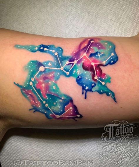 Sagittarius Constellation Tattoo, Wings Tattoo Meaning, Rockstar Tattoo, Archer Tattoo, Beautiful Back Tattoos, Sagittarius Tattoo Designs, 50 Tattoo, Colorful Tattoo, Sagittarius Tattoo