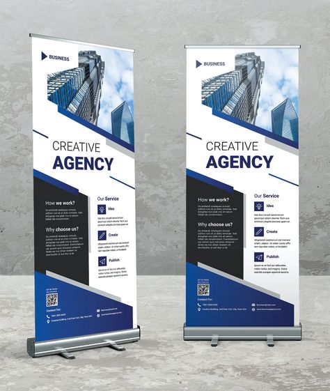 Creative Digital Roll-Up Banner Template InDesign Tradeshow Display, Rollup Design, Standing Banner Design, Rollup Banner Design, Rack Cards Design, Shadi Card, Innovation And Technology, Roller Banner, Roll Up Design