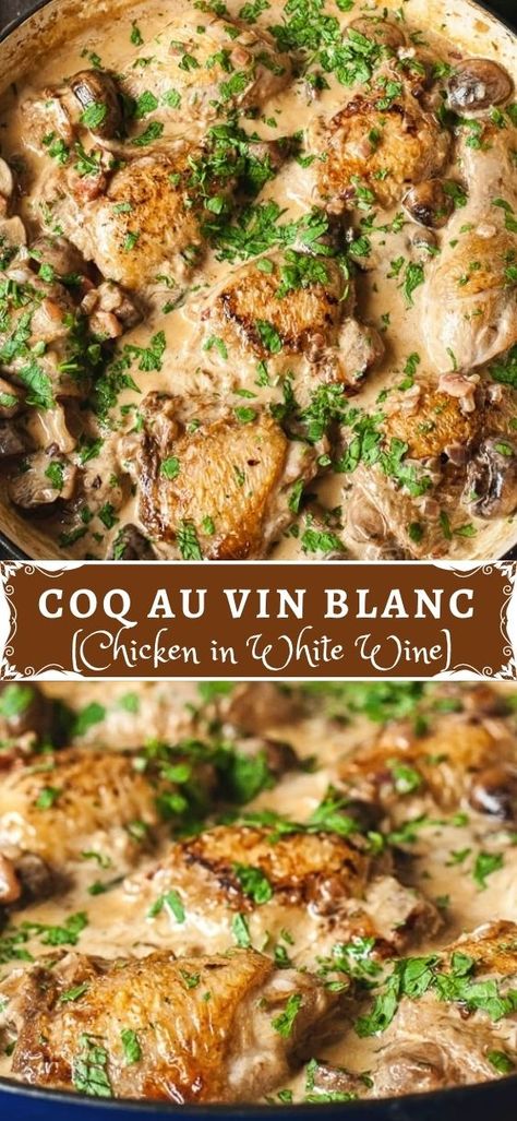 Chicken In White Wine, Braised Chicken Recipes, Chicken Wine, White Wine Recipes, White Wine Chicken, Gourmet Chicken, Fancy Dinner Recipes, Chicken Thigh Recipes Crockpot, Boneless Chicken Thigh Recipes