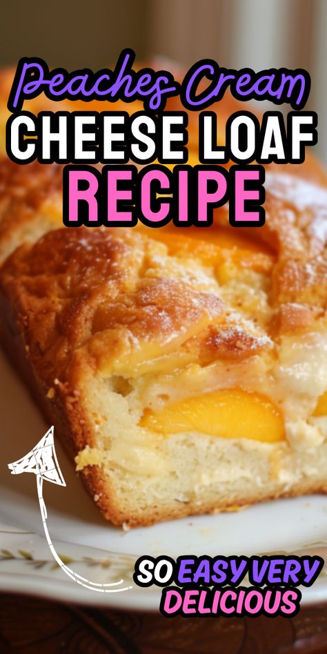 Peaches Cream Cheese Loaf Recipe Peach Cream Cheese Bread, Cream Cheese Loaf, Peaches Cream Cheese, Cheese Loaf, Cream Cheese Bread, Oil Cake, Peach Cream, Loaf Recipes, Homemade Cake Recipes