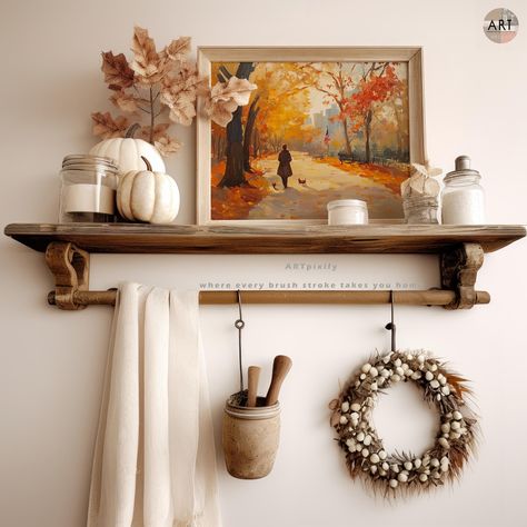 Fall Cottage, Cottage Core Decor, Harvest Basket, Canvas Banner, Decor Shabby Chic, Fall River, Fall Wall Art, Halloween Wall Art, Shelf Styling