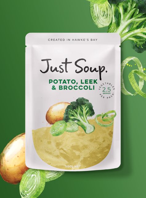 Just Soup on Packaging of the World - Creative Package Design Gallery Retort Package Design, Healthy Food Packaging Design, Soup Packaging Design, Snack Logo, Hummus Brands, Soup Packaging, Healthy Food Packaging, Pill Packaging, Packaging Pouch