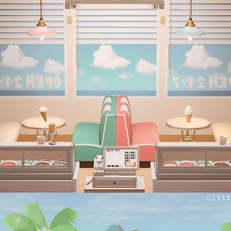 Macy 🌵 ACNH addict on Instagram: "Just a small ice cream shop 🍦 • Catch me on the lovely @acnhtreasureisland 🍧 • 🏷️ #animalcrossing #acnhdesigns #crossingcreations" Acnh Ice Cream Stall Design, Animal Crossing Ice Cream Shop, Acnh Ice Cream Shop, Acnh Ice Cream, Acnh Camping, Small Ice Cream Shop, Acnh Christmas, Ice Cream Stand, Christmas Island