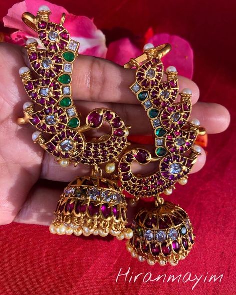 Gorgeous Kemp Cuff Earrings From Hiranmayim - South India Jewels Kemp Jewellery, Jewellery Shop Design, Silver Jewellery Indian, Long Pearl Necklaces, Antique Jewelry Indian, Wedding Jewellery Collection, Rose Gold Studs, Pearl Jewelry Necklace, Gold Jewellery Design Necklaces