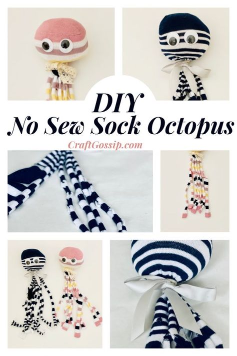 No Sew Animals, Sock Crafts No Sew, No Sew Sock Animals, Sock Octopus, Octopus Craft, Sock Creatures, Scuba Vbs, Octopus Stuffed Animal, Octopus Crafts