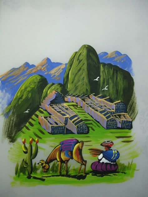 UN LINDO PAISAJE DE MI PAIS PINTADO CON ACRILICO EN PERGAMINO DE 180GRS. Peruvian Art, Tips For Painting, Parchment Craft, Arte Popular, Machu Picchu, Landscape Art, Peru, Landscape Paintings, Dragon Ball