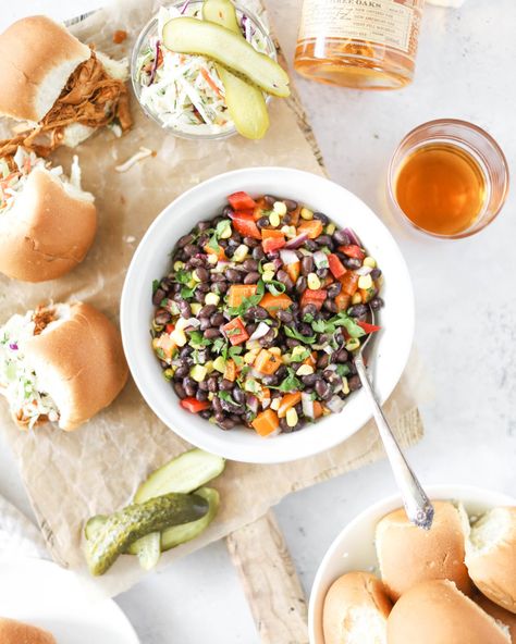 Cowboy Caviar Salad, Caviar Salad, Salad In A Bowl, Bbq Sliders, Baked Buffalo Cauliflower, Fraiche Living, Nacho Toppings, Bbq Chicken Crockpot, Themed Dinner