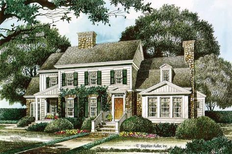 Country House Plan - 4 Beds 3.5 Baths 3700 Sq/Ft Plan #429-339 New England House Plans, Sims4 House, Fairytale Houses, Brick Cottage, Ranch Homes, Colonial House Plans, Sims Builds, Southern House, Sims 4 House Plans