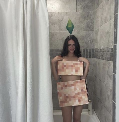 woman wearing sims costume with distored cutouts for halloween Naked Sims Halloween Costume, Risque Halloween Costumes, Venus Halloween Costume, Unquie Halloween Costume, Halloween Costumes Women Skimpy, Sluttiest Halloween Costumes, Sims Halloween Costume, Sims Halloween, Sims Costume