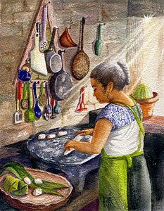 Mexican Culture Painting - Mika, The Tamale Maker by Marilyn Smith Mexican Cottage, Mexican Drawings, Mexico Watercolor, Mexican Art Painting, Mexican Folk Art Painting, Hispanic Art, Mexican Artwork, Mexican Paintings, Latino Art