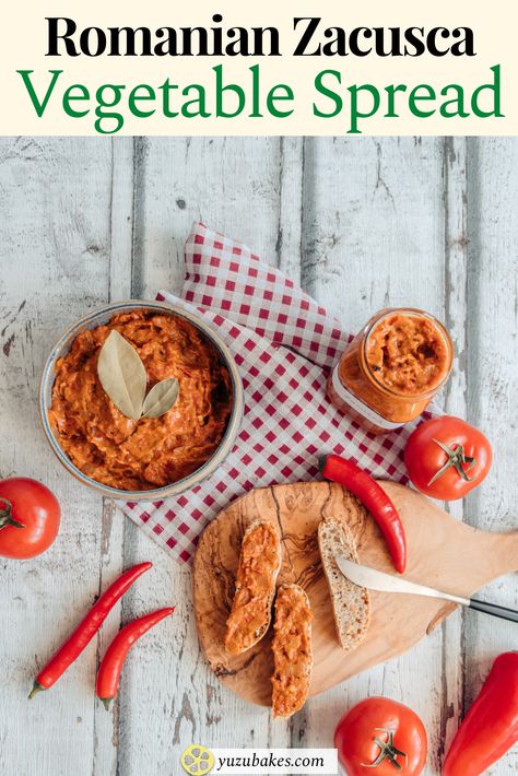 Love Romanian food, then try this traditional zacusca de vinete which is a romanian eggplant spread recipe. Everyone will love it! It's an easy and vegan recipe #vegan #easy #recipe #zacusca Romanian Recipes, Scottish Recipes, Romanian Food, Roasted Vegetable, Canning Food, Spread Recipes, Appetizers Recipes, Favorite Appetizers, Best Vegan Recipes