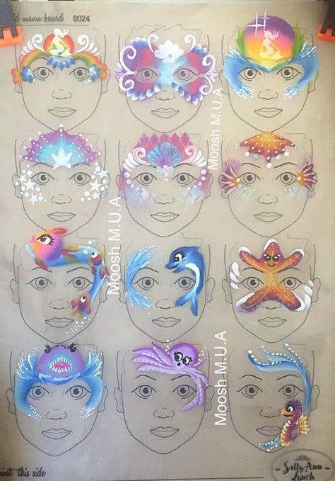 Face Painting Mermaid Easy, Mermaid Facepainting Kids Easy, Mermaid Face Paint Easy, Sea Face Paint, Mermaid Face Paint Kids Easy, Mermaid Makeup For Kids, Face Painting Mermaid, Ocean Face Paint, Mermaid Face Painting