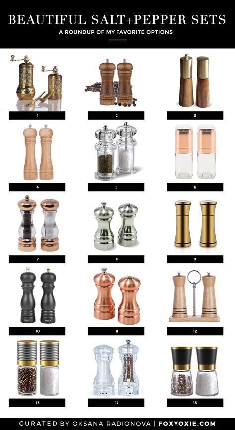 Beautiful Salt and Pepper Sets Under $25 - FOXY OXIE Fancy Salt And Pepper Shakers, Salt And Pepper Storage, Salt Pepper Grinder Set, Modern Salt And Pepper Shakers, Salt Pepper Grinder, Gold Salt And Pepper Grinder, Aesthetic Salt And Pepper Shakers, Registry Ideas, Arizona House