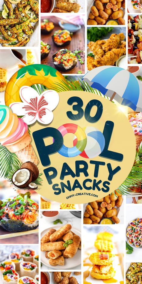 Healthy Pool Party Food, 30 Pool Party, Pool Snacks For Adults, Pool Party Foods, Pool Party Recipes, Colorful Pool Party, Pool Party Food Ideas, Summer Party Treats, Summer Party Snacks