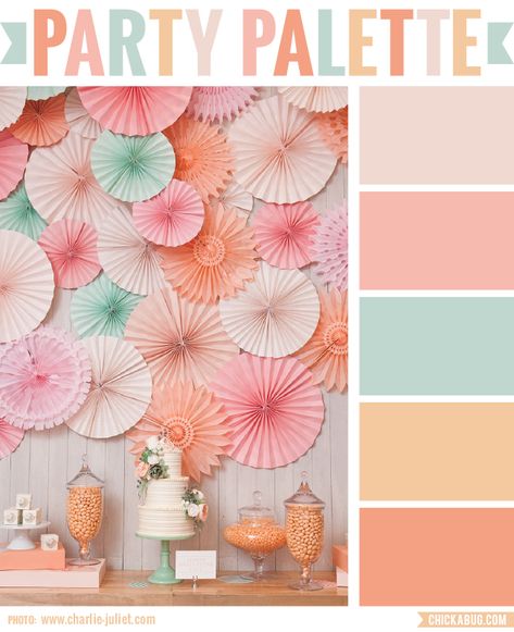 Peach Brunch, Coachella Inspired Party, Mint Color Palettes, Party Palette, Celebrating Birthday, Debut Ideas, Orange Pink Color, Peach Palette, Peach Party