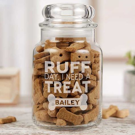 Personalized Dog Treat Jars | Personalization Mall Pet Puns, Personalized Candy Jars, Dog Treat Jars, Dog Treat Container, Pet Station, Pet Crafts, Personalization Mall, Pet Treat, Dog Treat Jar