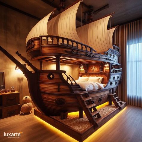 Pirate Ship Bedroom, Ship Bed, Unique Bunk Beds, Cool Beds For Kids, Pirate Bedroom, Casa Clean, Dekorasi Kamar Tidur, Kids Bunk Beds, Boys Bedrooms