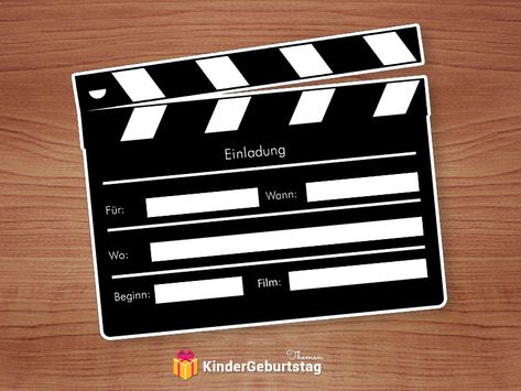 Filmklappe Einladung kostenlos ausdrucken - Vorlage zum Downloaden. Einladungskarte zum Kindergeburtstag. Tooth Clipart, Film Party, Brother Quotes, The Cinema, E Card, Party Planner, Bday Party, Invitation Card, Party Time