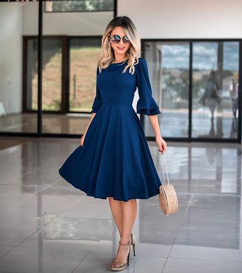 Dark Blue Dress, Mode Inspo, Formal Wedding, Elegant Outfit, Modest Dresses, Work Outfits, Modest Outfits, Blue Dress, Look Fashion