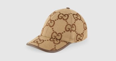 Jumbo GG canvas baseball hat in camel and ebony | GUCCI® US Gucci Cap, Gucci Hat, Guccio Gucci, Gucci Monogram, Small Tote Bag, Stylish Hats, Brown Canvas, Small Tote, Baseball Hat