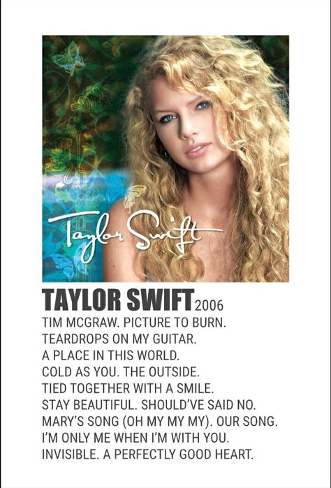 Album Cover Wall Decor, Taylor Swift Debut Album, Taylor Swift 2006, Taylor Swift Debut, Mary's Song, Polaroid Photo Album, Album Posters, Music Poster Ideas, Music Album Art