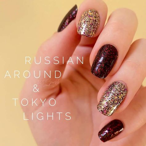 Color Street Mixed Mani - Russian Around & Tokyo Lights #ColorStreet Nail Dipping Powder Colors, Color Street Mixed Mani, Multicolored Nails, Nail Color Combos, New Years Eve Nails, Mixed Mani, Dry Nails, Get Nails, New Year's Nails