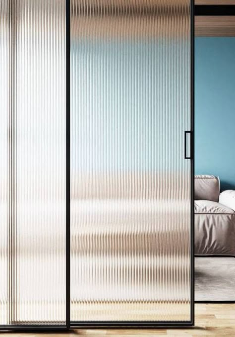 Fluted Glass Sliding Door, Reeded Glass Wall, Reeded Glass Door, Modern Sliding Glass Doors, Fluted Glass Door, Fluted Door, Aluminium Glass Door, Glass Room Divider, Library Project