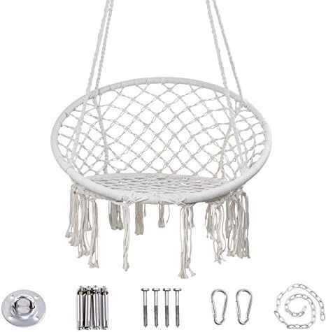 YRYM HT Macrame Swing Hammock Chair - Macrame Hanging Chair with Durable Hanging Hardware Kit, Indoor & Outdoor Macrame Swing Chairs for Bedrooms, Patio, Porch, Deck, Yard, Garden Chair Swings, Rope Hammock Chair, Hanging Rope Chair, Macrame Hammock Chair, Macrame Hanging Chair, Macrame Hammock, Macrame Swing, Rope Hammock, Swing Chair Outdoor