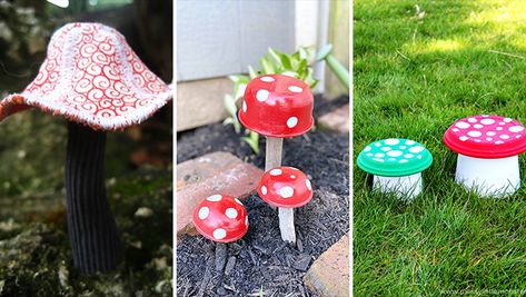 Check out this new compilation of DIY ideas featuring 12 Super Cool DIY Mushroom Decorations For The Yard. Enjoy! Cement Mushrooms Painted, Cement Mushrooms, Diy Flower Garden, Diy Grocery Bags, Mushroom Decorations, Mushroom Diy, Diy Mushroom, Diy Cement, Mushroom Paint