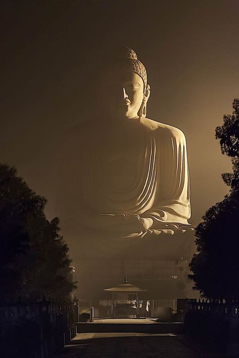 Buddha at Bodh Gaya, Bihar, India, 2016, photograph by Denis Dymov. Wesak Day, Gaya Bihar, Monk Meditation, Buddhism Wallpaper, Bodh Gaya, Buddhist Mantra, Zen Philosophy, Buddha Canvas, Vintage Photo Editing