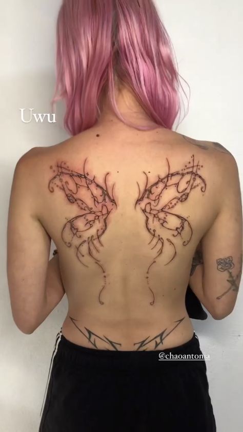 Lover Stomach Tattoo, Moth Wing Tattoo On Back, Alt Back Tattoo, Moth Wings Back Tattoo, Pixie Wings Tattoo On Back, Moth Wing Tattoo, Moth Wings Tattoo, Fairy Wing Tattoos On Back, Fairy Wing Back Tattoo