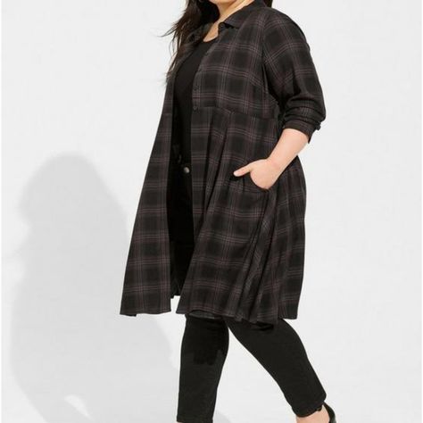 Torrid Kimono / Shirt / Dress. Black And Grey Plaid. New With Tags. Plus Sized 2xl (18-20). Wednesday Addams Dress, Kimono Shirt, Kimono Wrap, Flutter Sleeve Top, Button Front Shirt, Cozy Fashion, Womens Clothing Tops, Black Shirt, Black Gray