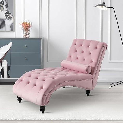 Amazon.com: Obuvar Modern Velvet Chaise Lounge Chair, Indoor Leisure Sleeper Chair with Toss Pillow, Upholstered Armless Accent Chairs with Tufted Buttons and Nail Heads for Living Room, Bedroom, Office,Pink : Home & Kitchen Pink Chaise Lounge, Pink Chaise, Chaise Lounge Indoor, Tufted Chaise Lounge, Sleeper Chair Bed, Velvet Chaise, Velvet Chaise Lounge, Scientific Design, Lounge Chair Bedroom