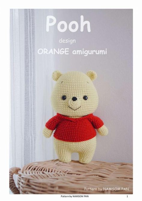 Pooh Crochet Pattern, Arm Pattern, Pooh Crochet, Grandparents Day Crafts, Body Pattern, Bear Patterns Free, Yellow Yarn, Small Nose, Crochet Hack