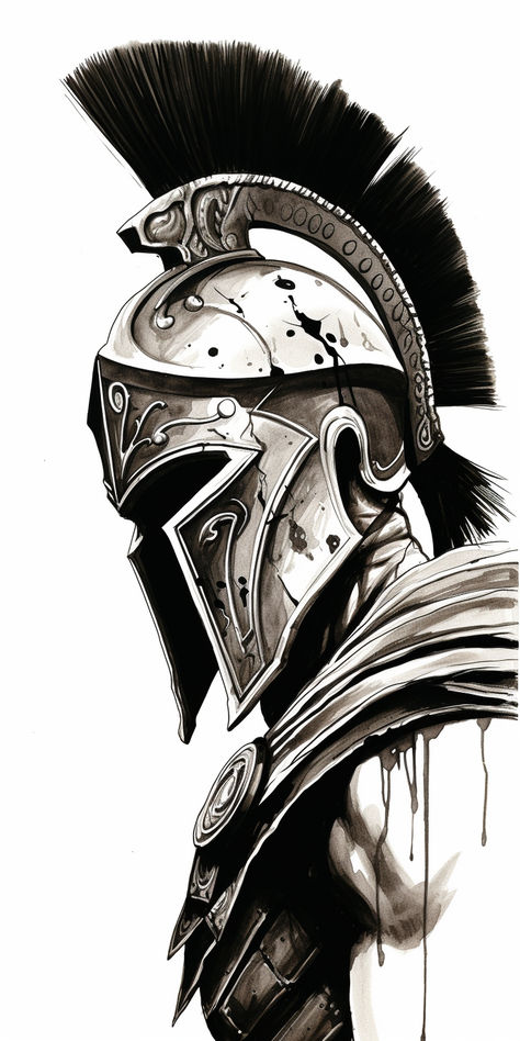 Gladiator Tattoo, Helmet Drawing, Soldier Tattoo, Helmet Tattoo, Spartan Tattoo, Samurai Tattoo Design, Warrior Drawing, Roman Soldier, Tattoo Zeichnungen