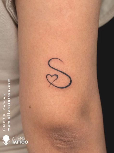 S And K Tattoo, Small S Tattoo, Letter S With Heart, Initals Tattoo Small, S In Different Fonts, S Heart Tattoo, S Letter Mehndi Design, Letter S Tattoo Ideas, Small Cute Tattoo Ideas