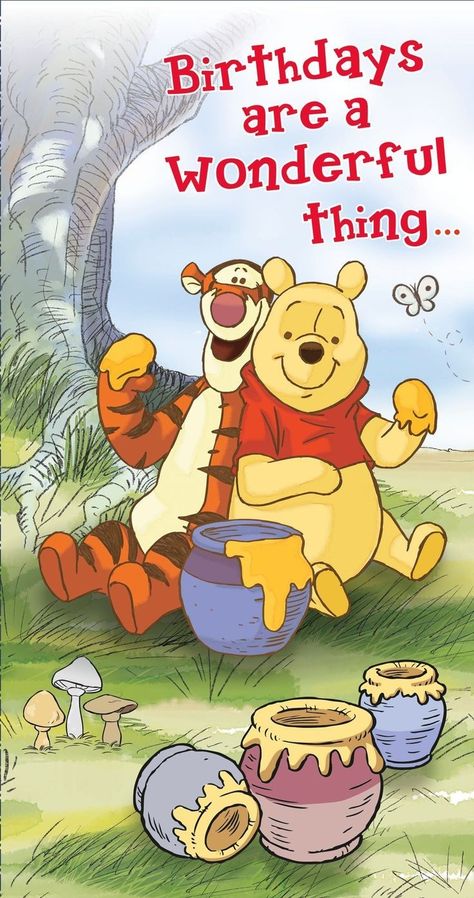 Birth Wishes, Disney Birthday Card, Happy Birthday Grandson, Pooh Cartoon, Jar Of Honey, Pooh Pictures, Free Happy Birthday Cards, Winnie The Pooh Cartoon, Disney Best Friends