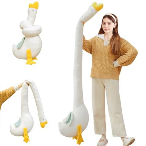 ELAINREN Giant Swan Stuffed Animal Toy with Long Neck, 55Inch White Goose Plush Soft Hugging Body Pillow Home Decor Cushion Easter Cute Duck Goose Plushie Dolls Gifts for Kids Xmas Goose Plush, Easter Cute, Cute Duck, White Goose, Long Neck, Body Pillow, Stuffed Animal, Gifts For Kids, Easter