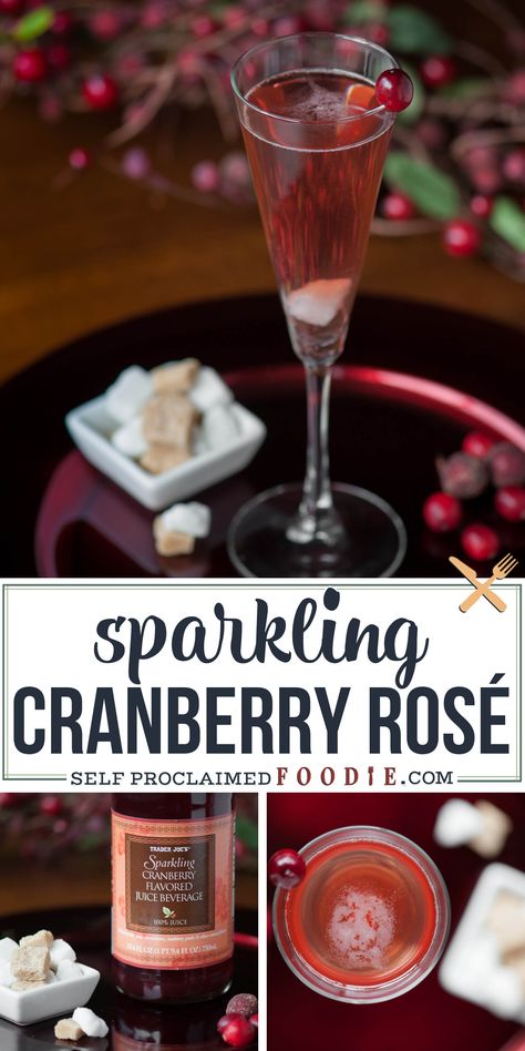 Rose Wine Cocktail, Rose Wine Recipes, Cocktail Thanksgiving, Sparkling Wine Drinks, Rose Cocktail Recipes, Cranberry Champagne Cocktail, Rose Drink, Fall Party Food, Cranberry Drinks