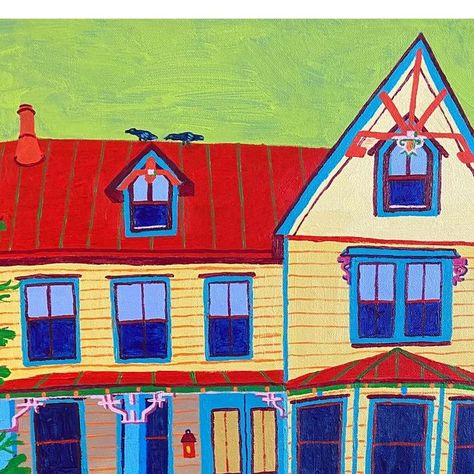 Sue Graef on Instagram: "This is "Haddonfield House" 24 X 20", acrylic on canvas. It's a house on Lincoln Avenue in Haddonfield, NJ that I walked past many times as a child on my way to and from school. #contemporaryart #Artwork #acrylicpainting #architecture #haddonfield #colonialhomes #growingup #newjersey #artworkforsale #wildcolor #sentimentalart" Sue Graef, Haddonfield Nj, Sentimental Art, On My Way, Colonial House, Acrylic On Canvas, A House, My Way, A Child