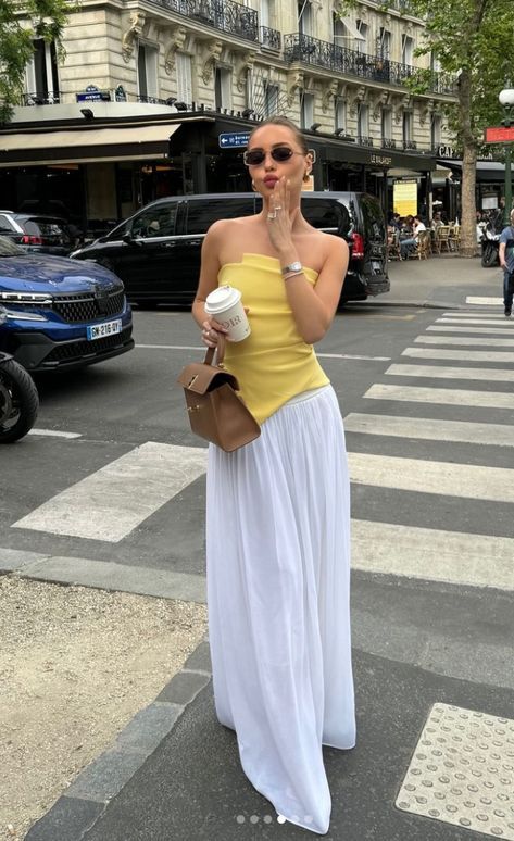 #BEAUTY ,#REALATIONSHIPS #Fashion #Outfits #Summer Outfits #Animals Scandi Summer Outfit, Summer London Outfits, Scandi Style Outfit, Yellow Top Outfit, White Maxi Skirt Outfit, Maxi Skirt Outfit Summer, Yellow Tube Top, White Skirt Outfits, Tube Top Outfits