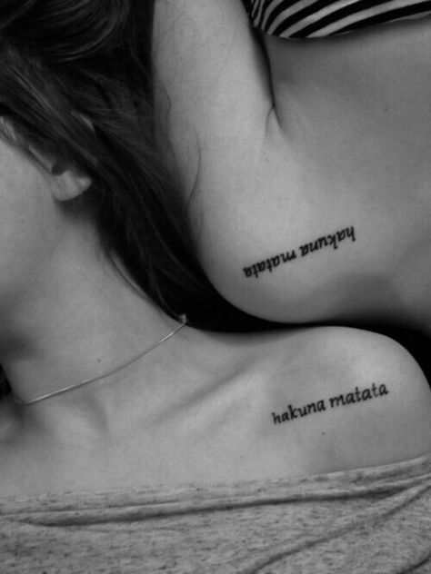 Best Friend Tattoo Quotes, Hakuna Matata Tattoo, Cute Sister Tattoos, Tattoo Placements, Matching Best Friend Tattoos, Bestie Tattoo, Matching Sister Tattoos, Bff Tattoos, Disney Tattoo