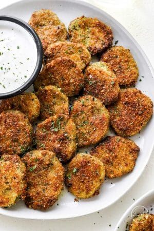 Air fryer pickles are a delicious appetizer, and they are much less greasy than the deep fried restaurant version. Dairy Free Ranch Recipe, Air Fryer Pickles, Ranch Recipe, Seasoned Bread Crumbs, Fried Pickles, Appetizers Recipes, Sweet Pickles, Fried Vegetables, My Recipes