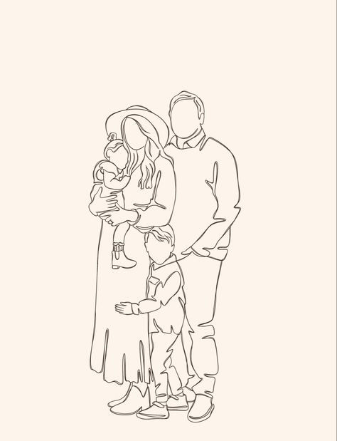 Line Art Family Portrait, Family Sketch Simple, Family Illustration Simple, Minimalist Drawing Family, Husband And Wife Drawing, Family Outline Drawing, Line Art Family Of 4, Family Of 4 Drawing, Married Drawing