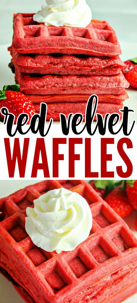 Red Velvet Waffles Recipe, Cake Mix Waffles, Christmas Waffles, Red Velvet Waffles, Red Velvet Pancakes, Special Breakfast, Waffle Maker Recipes, Waffle Bar, Strawberry Cake Mix