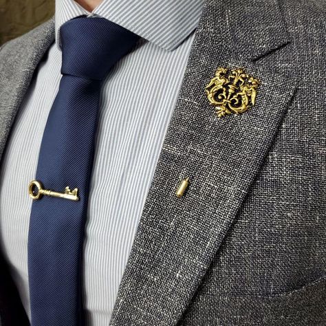 Lapel Pins Suit, Royal Crest, Suit Pin, Lapel Pins Mens, Wedding Outfit Men, Designer Suits For Men, Dapper Day, The Gentleman, Modern Gentleman