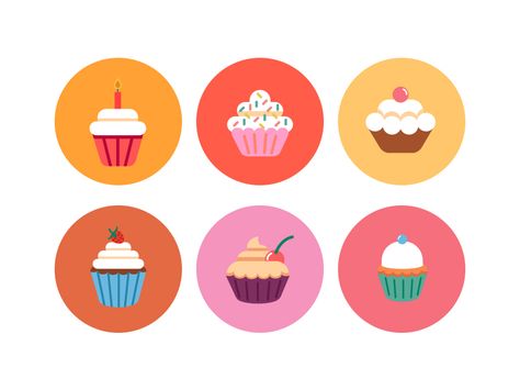 Bakery Cupcake Icons by Dighital #Design Popular #Dribbble #shots Cupcake Icon, Illustrator Tutorials Logo, Candy Drawing, Spring Cupcakes, Cupcake Illustration, Cupcake Vector, Dessert Illustration, Cake Illustration, Valentine Stickers