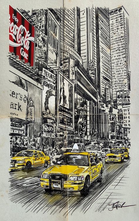 New York Drawing, New York Taxi, Andermatt, Loui Jover, Travel Sketches, Small Drawings, A Level Art, Urban Sketching, Street Scenes