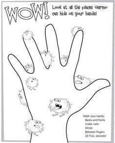 Hand Washing Germ Coloring Pages Germs For Kids, Germ Crafts, Germs Preschool, Germs Lessons, Germs Activities, Hygiene Lessons, Kids Hygiene, Hygiene Activities, Body Preschool